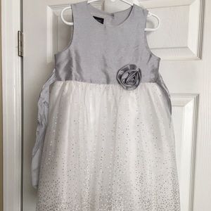 Girls Holiday Edition silver and white party dress